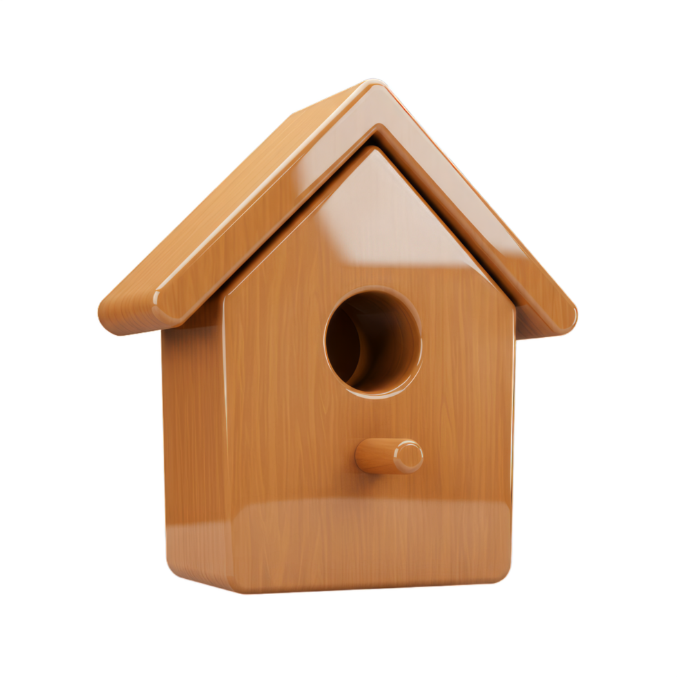 Adorable Wooden Birdhouse 3D Render. A Cozy Home for Feathered Friends png