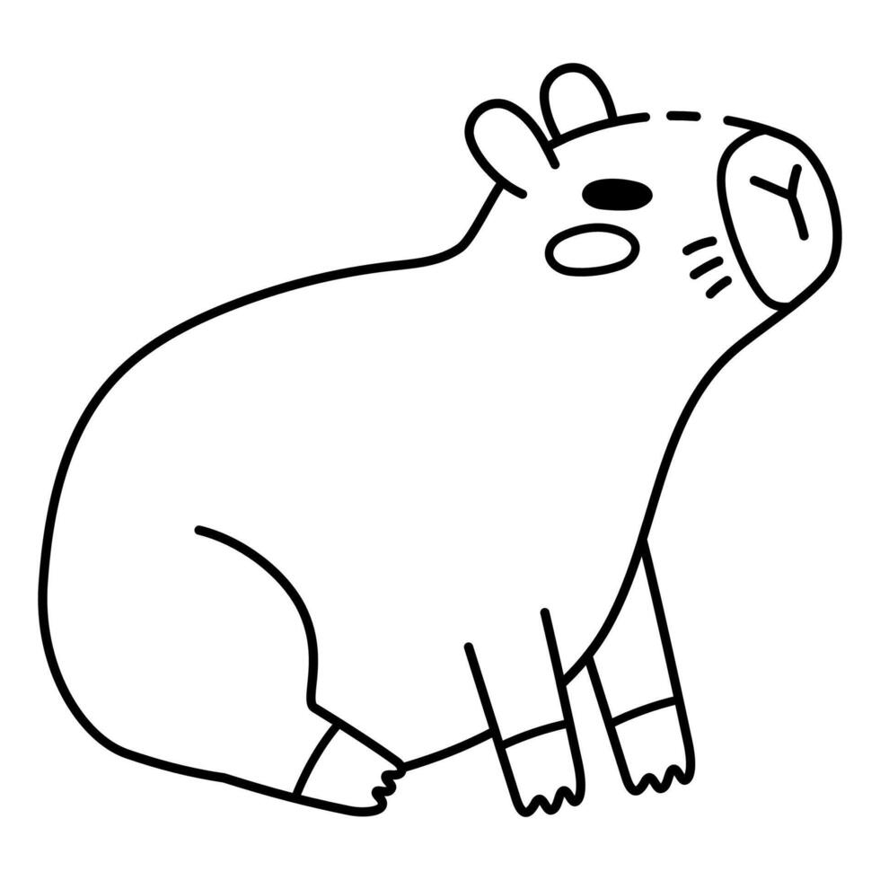 Cute Capybara Sitting and Resting Illustration in Doodle Style. Adorable Cartoon Animal Line Art, Perfect for Children's Books, Stickers, Merchandise, and Nature-Themed Projects vector