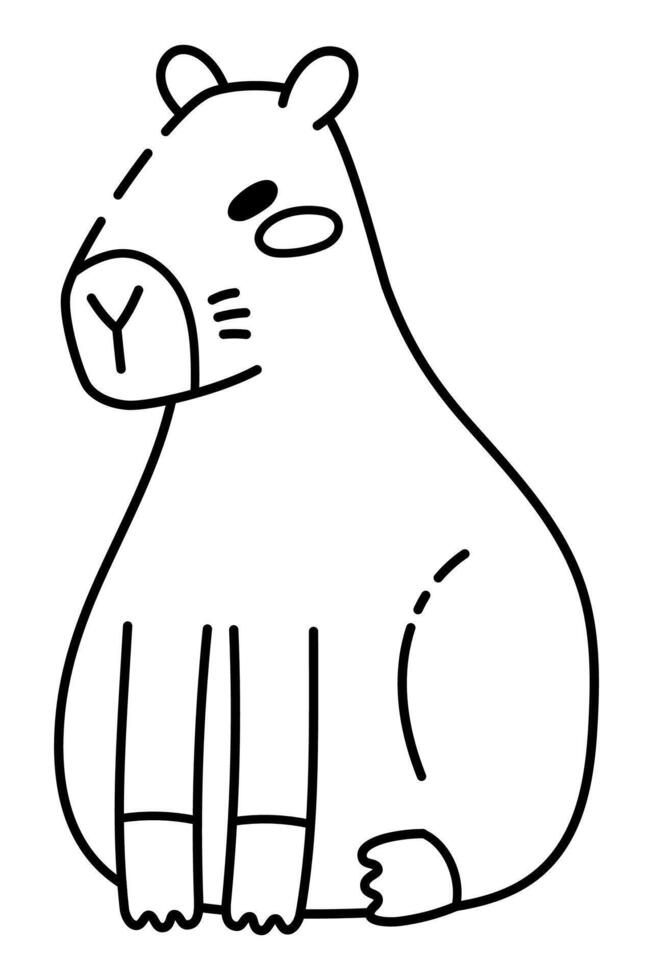Cute Sitting Capybara Illustration in Doodle Style. Adorable Animal Line Art, Perfect for Children's Books, Stickers, Merchandise, and Nature-Themed Projects vector