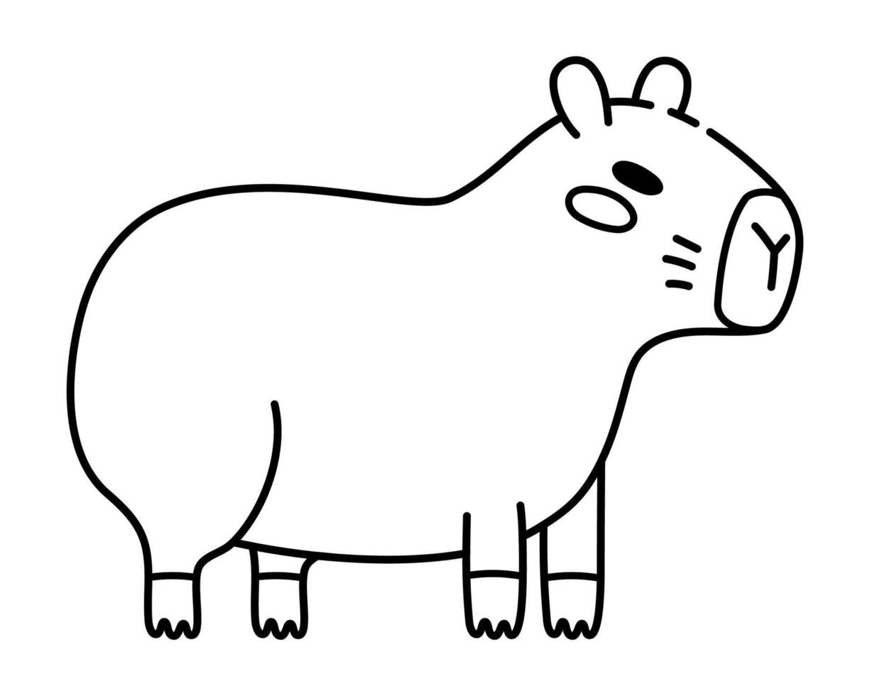 Cute Standing Capybara Illustration in Doodle Style. Adorable Cartoon Animal Line Art, Perfect for Children's Books, Stickers, Merchandise, and Nature-Themed Projects vector