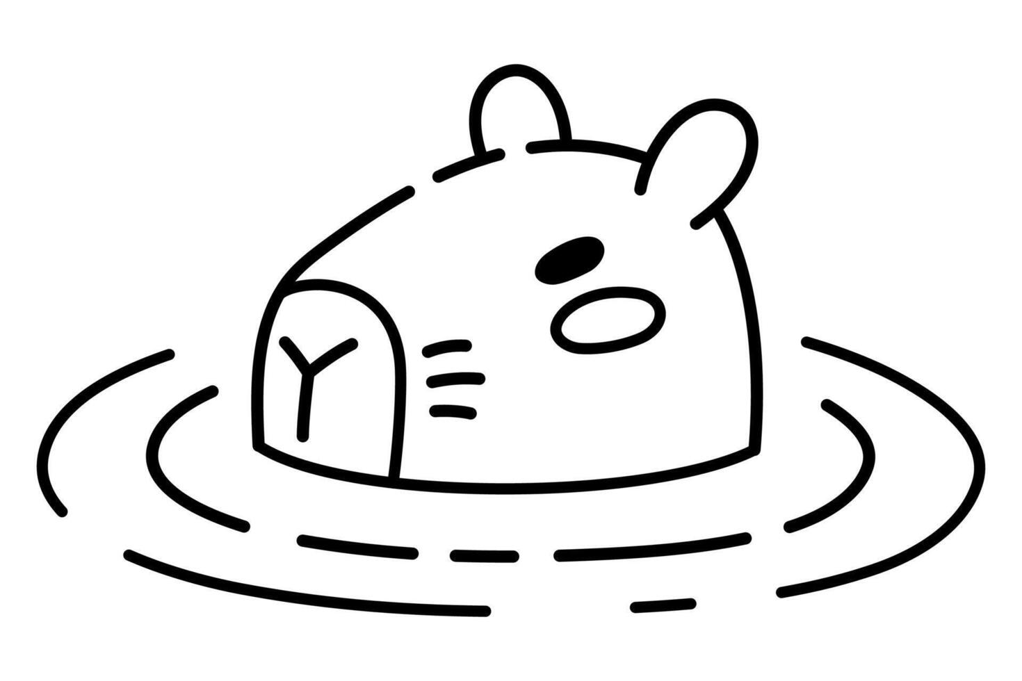Cute Capybara Swimming in Water Illustration in Doodle Style. Only Head Visible. Adorable Cartoon Animal Line Art, Perfect for Children's Books, Stickers, Merchandise, and Nature-Themed Projects vector