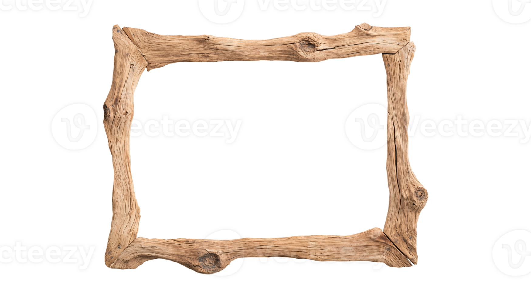 Rustic wooden picture frame with aged planks and knots png