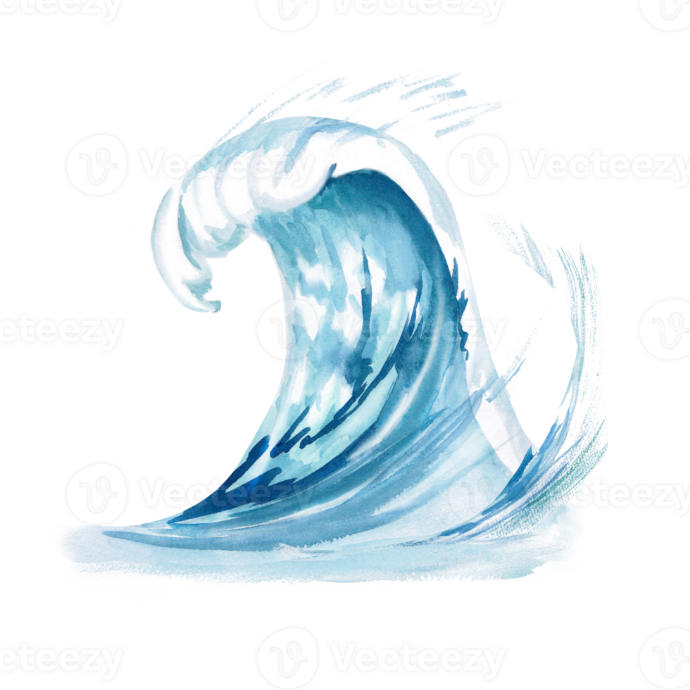 Big energetic wave. Isolated watercolor illustration on the theme of tourism for the design of cafes, travel agencies, restaurants, sports shops, sports magazines and websites png