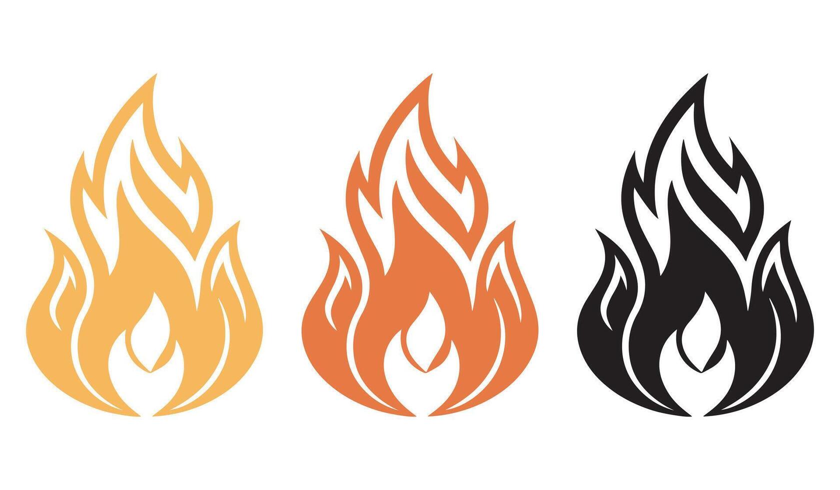 Fire flame icons set with different colors, burning flames symbol for heat, warning, flammable materials, hazard signs, fire safety, abstract fire design for logo and branding vector