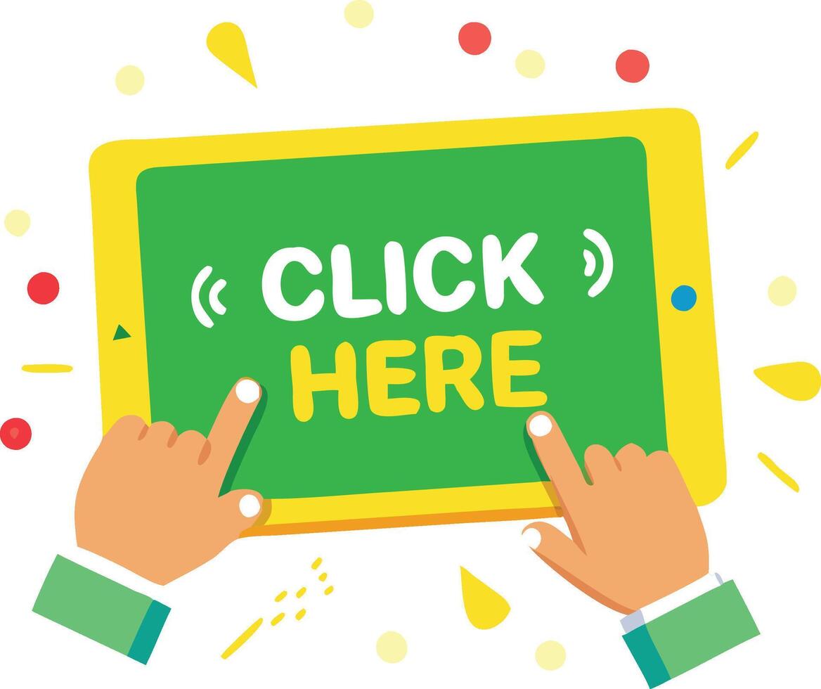 Interactive Click Here Button with Hands Illustration vector