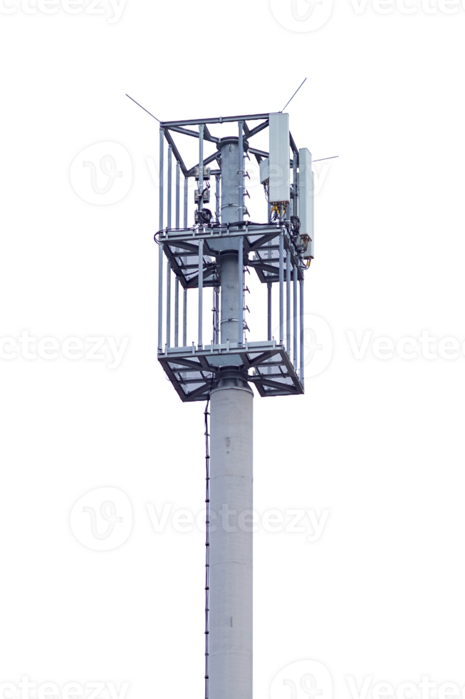Modern telecommunication tower with antennas ensuring seamless connectivity on a transparent background png