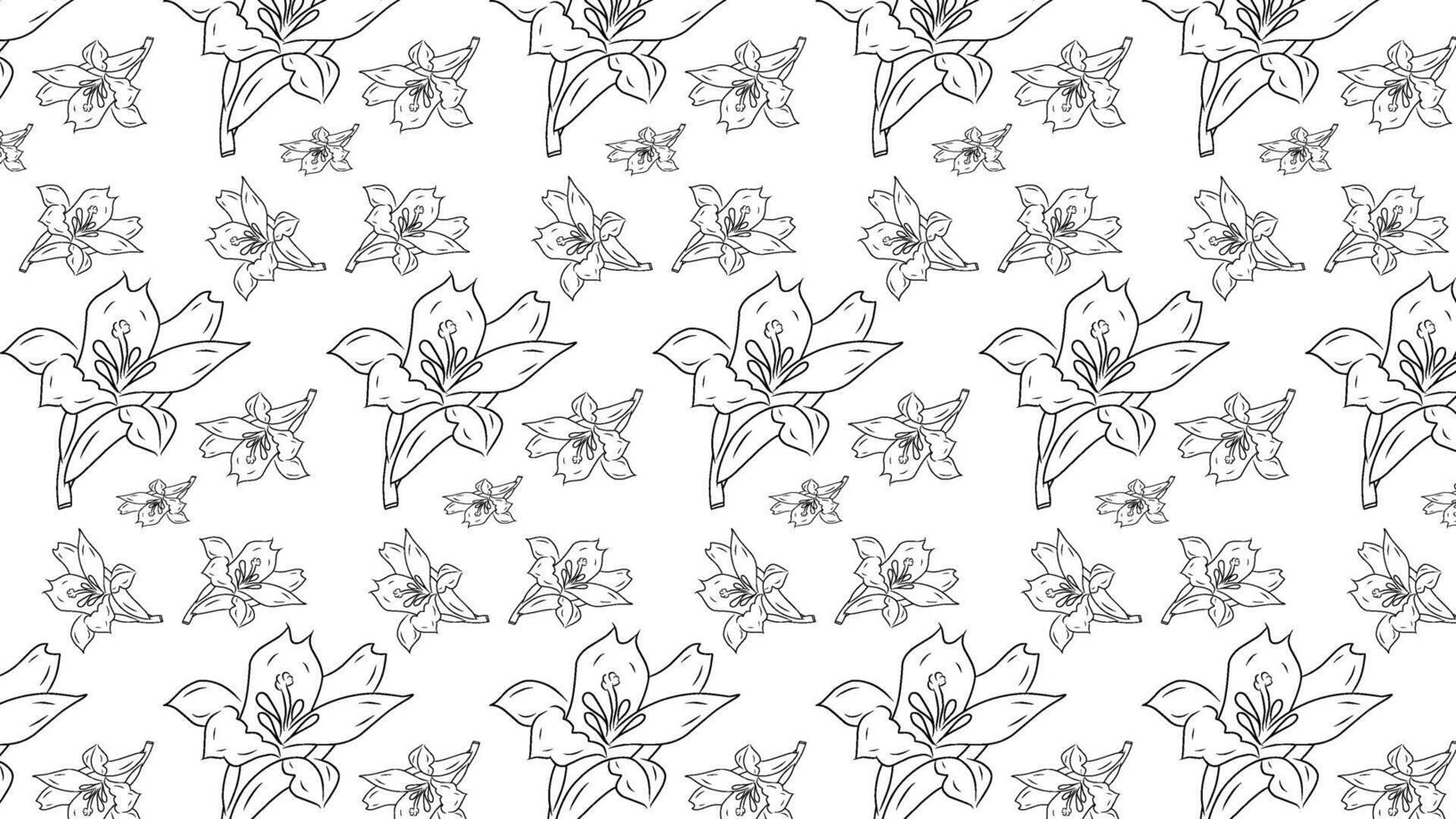 Elegant seamless pattern featuring line art drawings of lily flowers arranged in a harmonious layout. Perfect for use as a background, textile design, or decorative purposes. vector