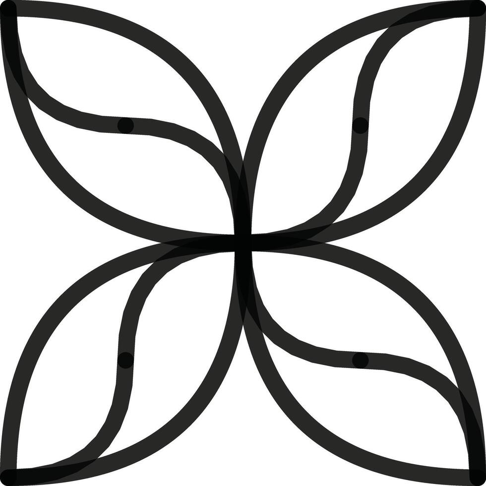 Symmetrical abstract design resembles a stylized flower, featuring black geometric curves on a white background. Perfect for creative templates, design concepts, or artistic visuals. vector