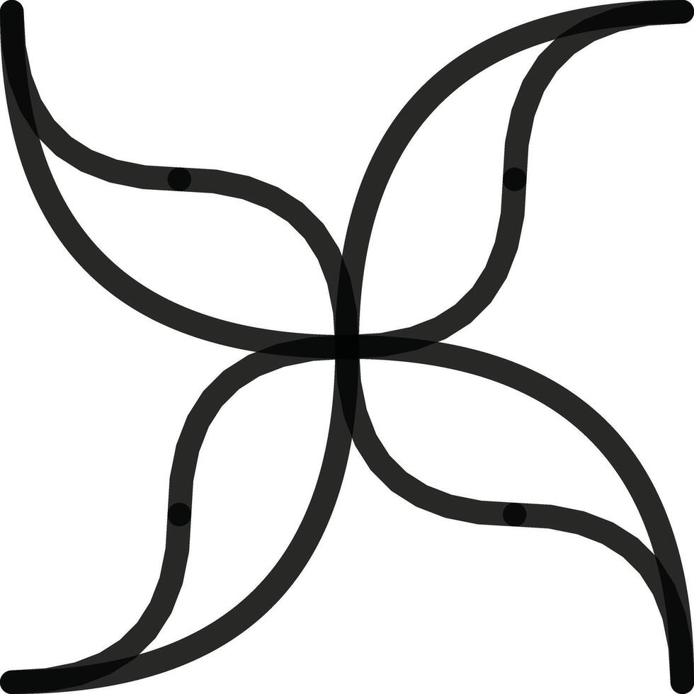 A minimalist abstract design in black featuring interlocking, flowing curved lines creating a symmetrical pattern. Perfect for modern representations of art, geometry, or symbolic concepts. vector