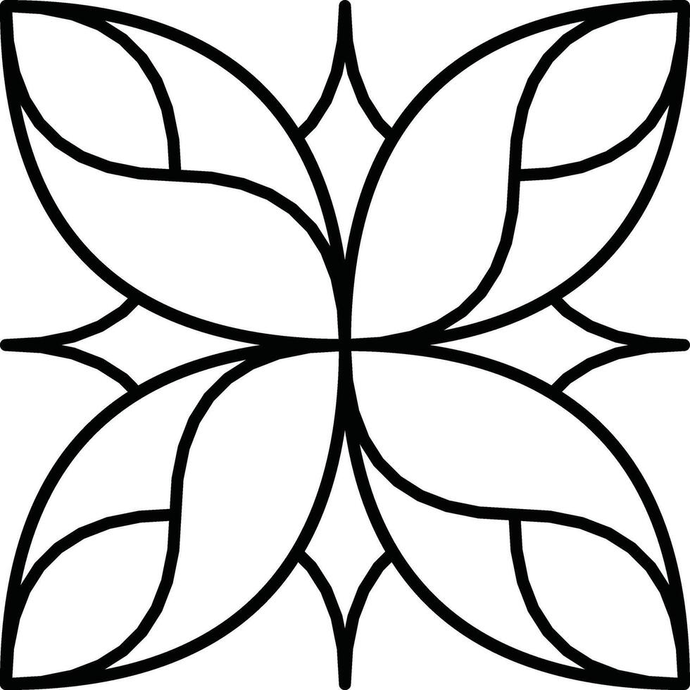 Geometric Black Outline Abstract Flower Design on White Background vector