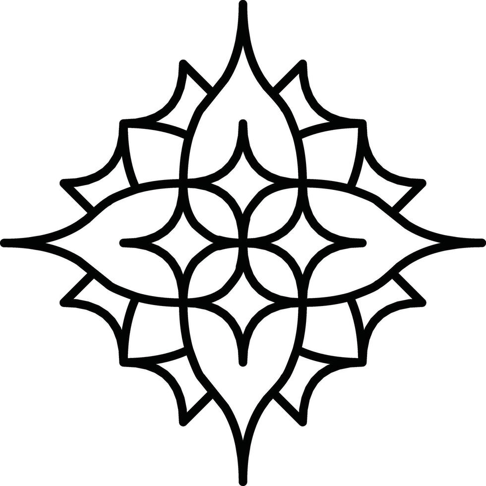 Detailed black ink decorative design in symmetric geometric style, ideal for patterns, tattoos, and ornamental uses providing artistic inspiration and versatile aesthetic appeal. vector