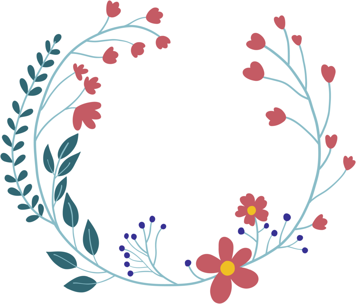 A floral wreath with flowers and leaves png