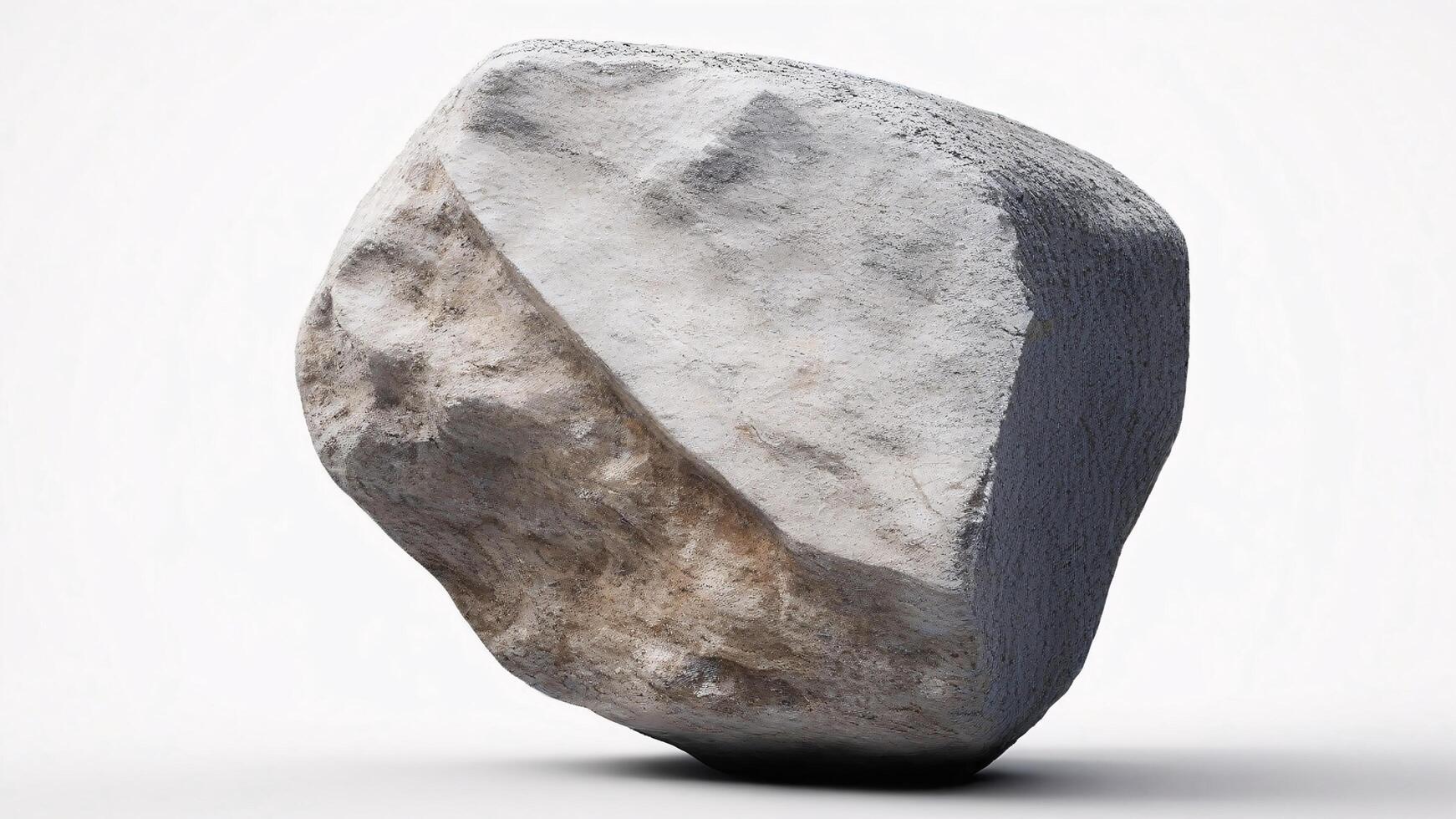 Single, grey, rough-textured rock isolated on white background. photo