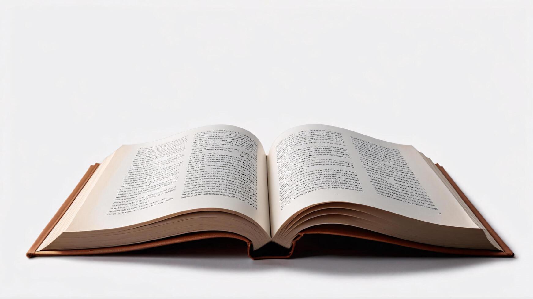 Open book with cream-colored pages on white background. photo