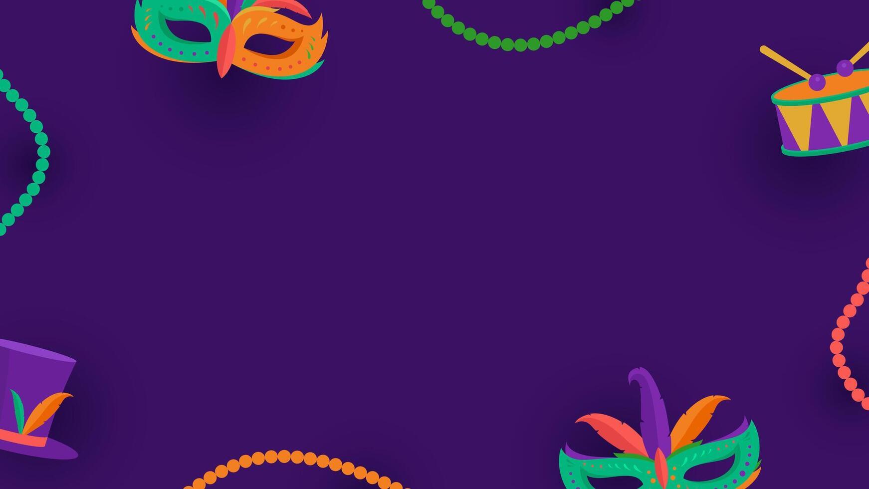 Mardi Gras festival copy space background with mask and drum on purple vector