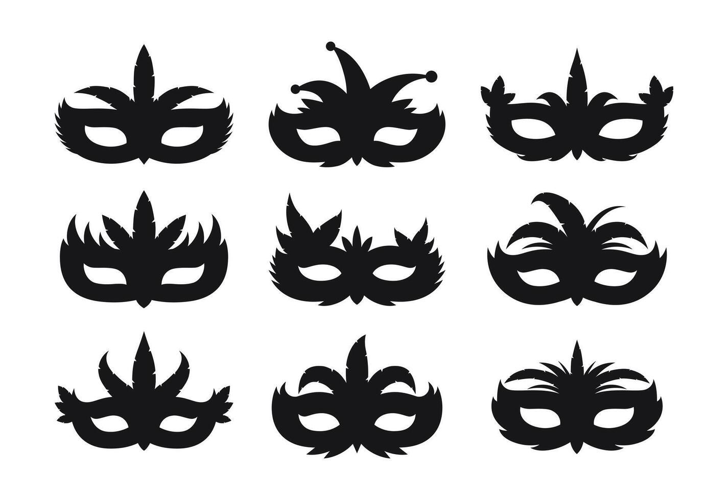 Silhouette Mardi Gras carnival mask collection isolated on white background. Set of festival mask illustration vector