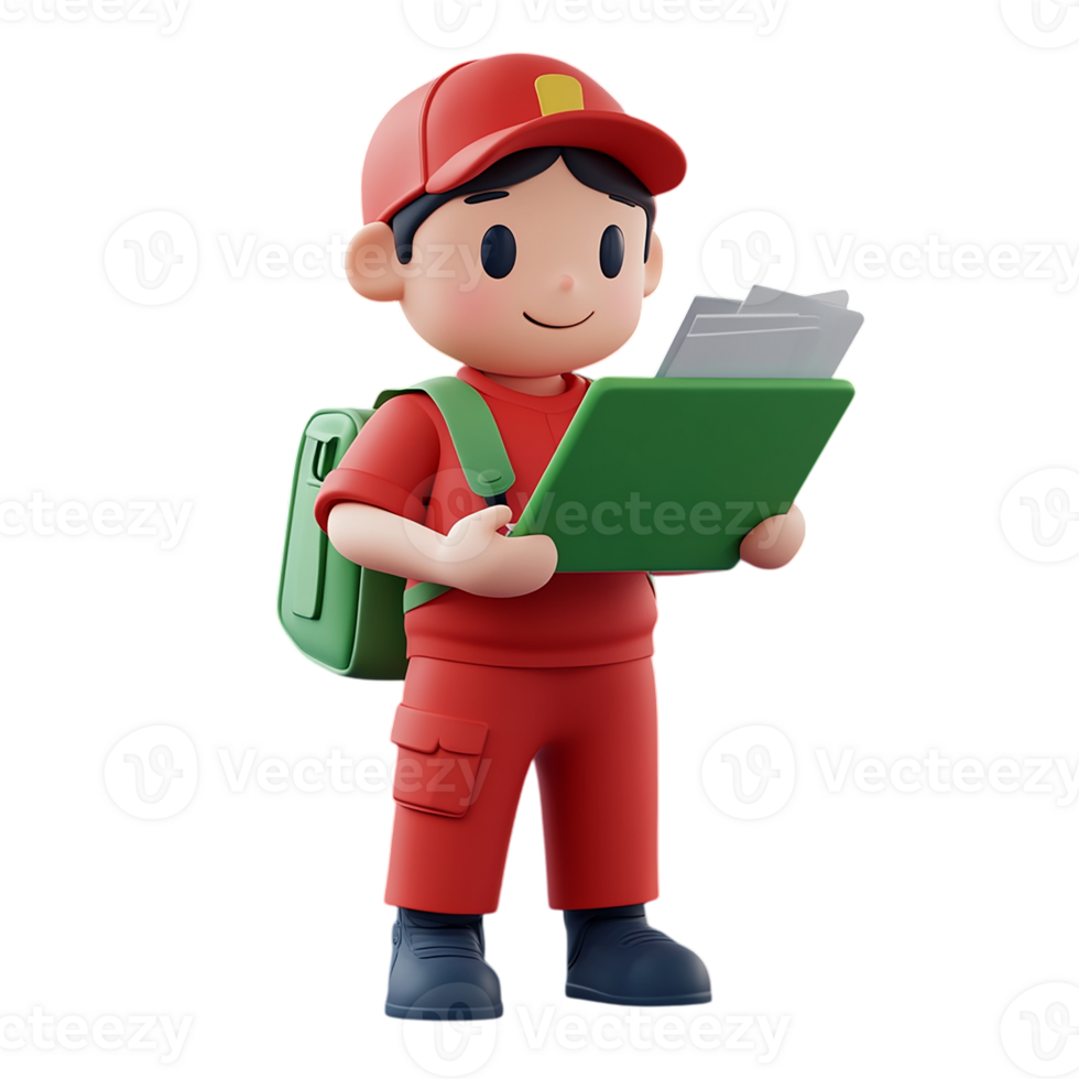 Delivery person holds tablet. png