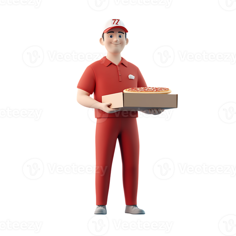 Pizza delivery guy wearing red uniform. png