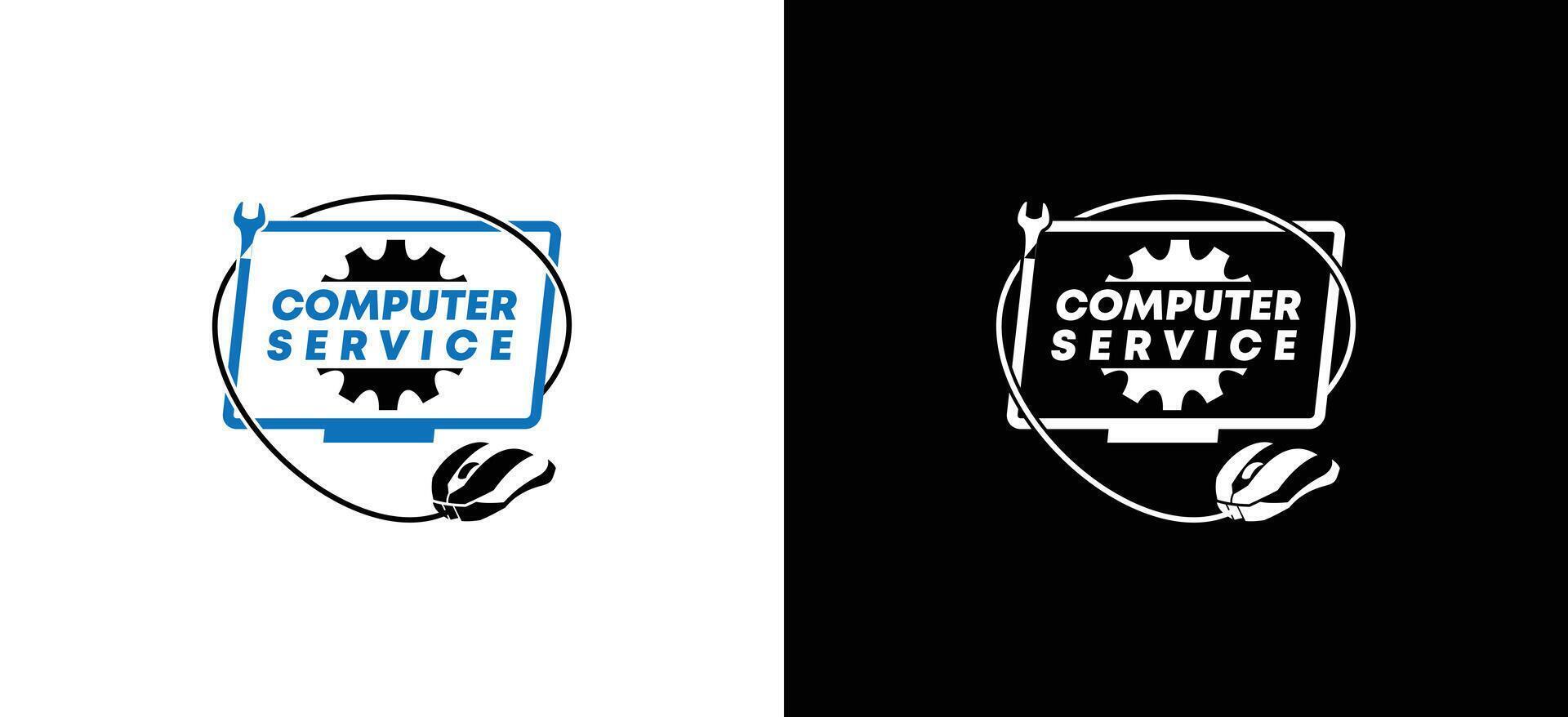 Computer repair service logo design with mouse and monitor symbols vector