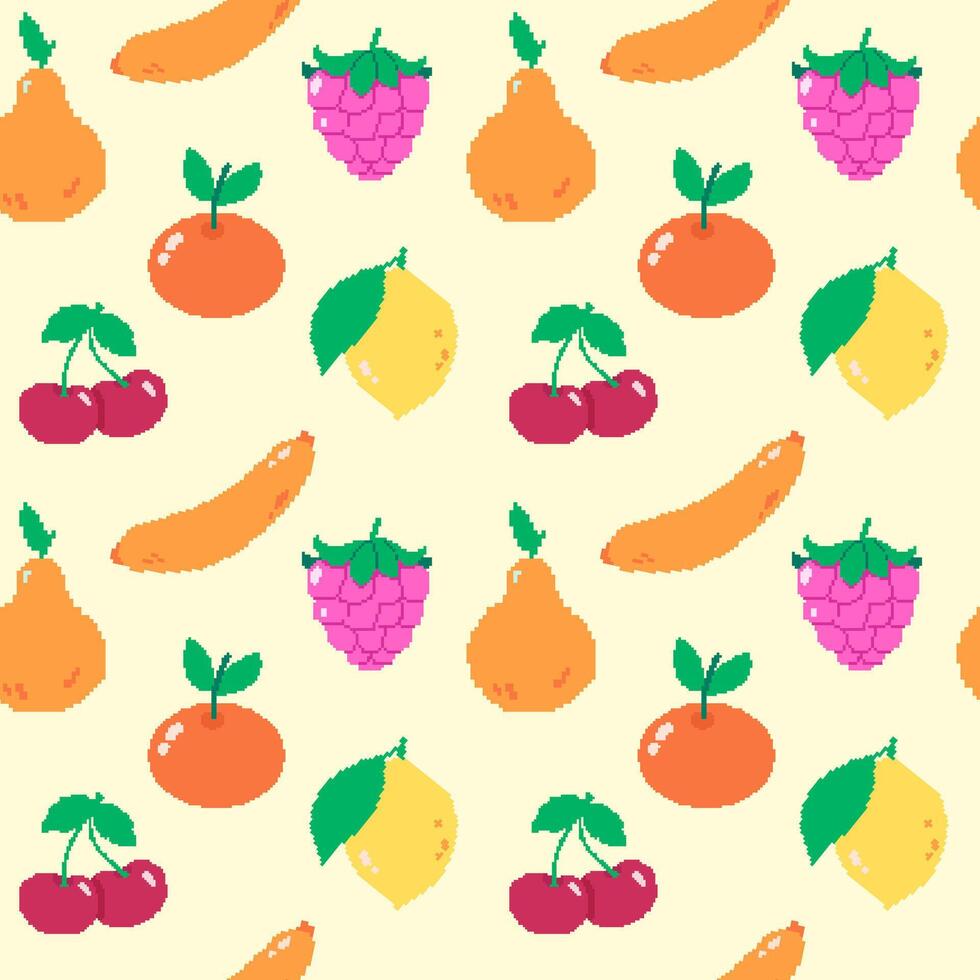 Bright pixelated fruit seamless pattern vector