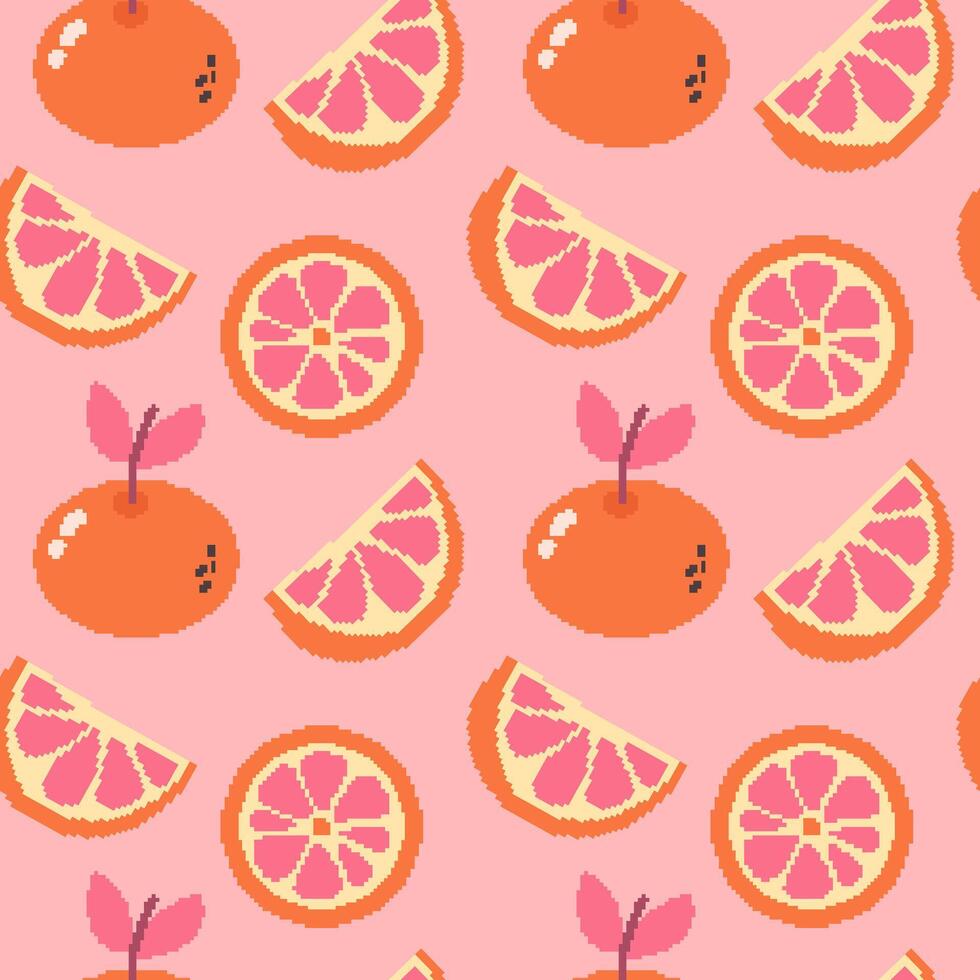 Bright pixel oranges seamless pattern vector