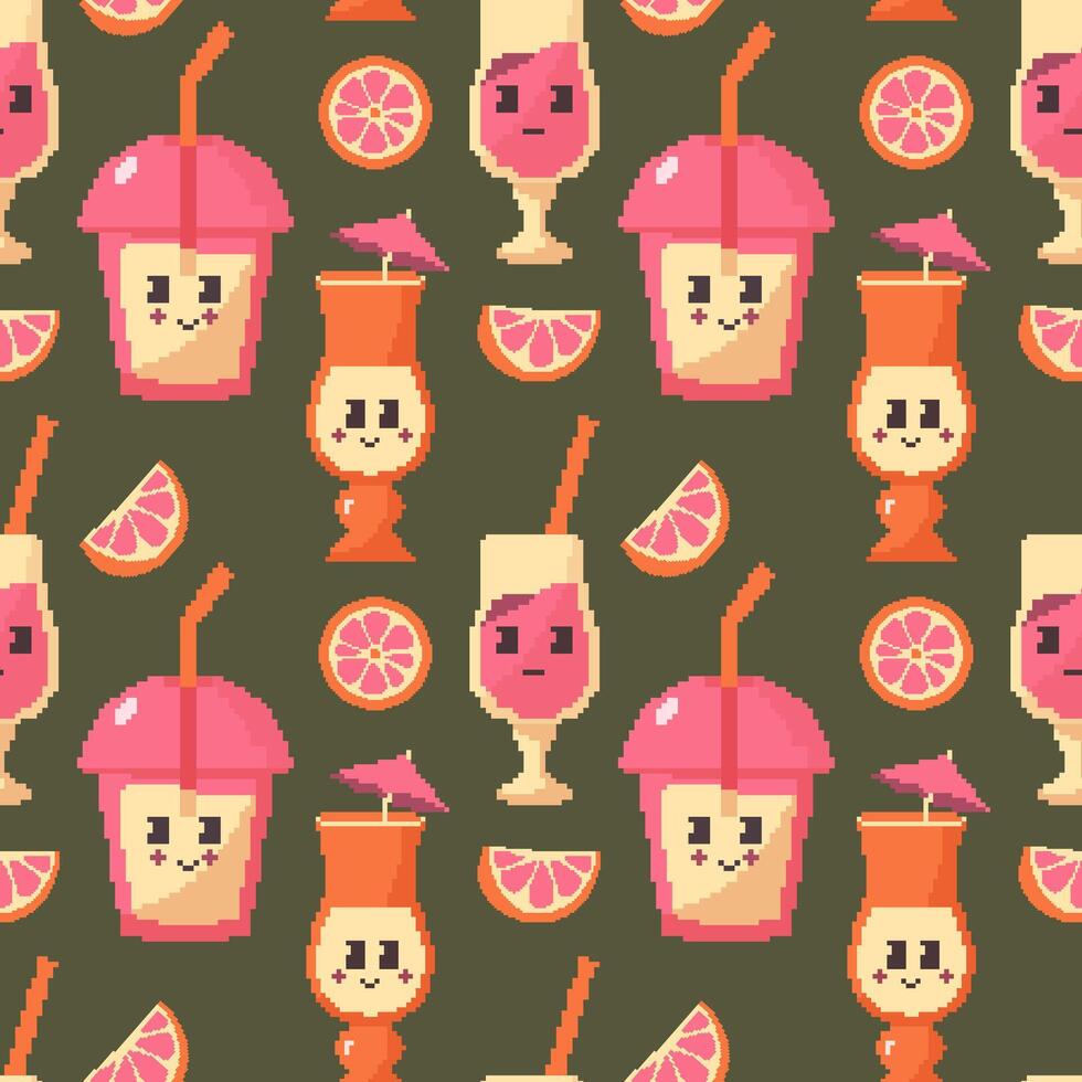 Bright pixel cocktails seamless pattern vector