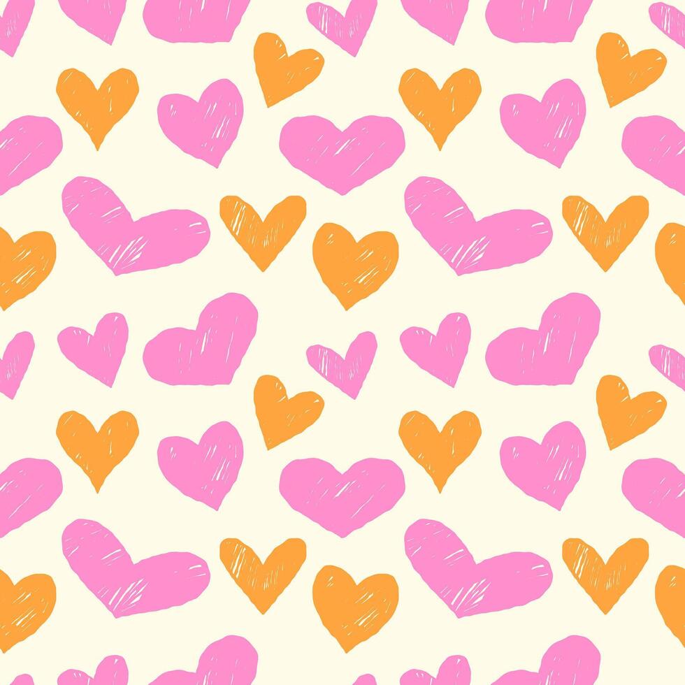 Seamless pattern with hand drawn hearts on a light background vector