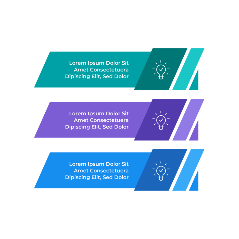 Three different colored banners with the words learn more png