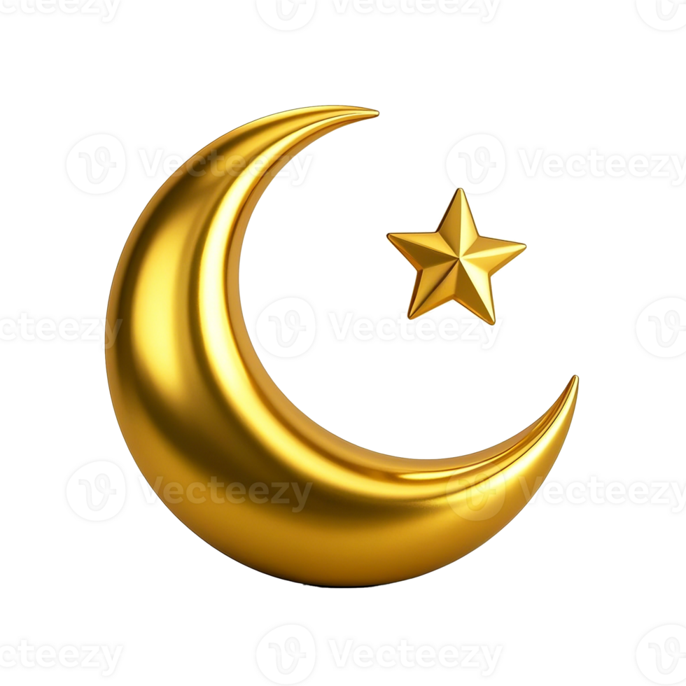 Golden Crescent Moon And Star Symbol For Islamic Festive Celebration On A Transparent Background png