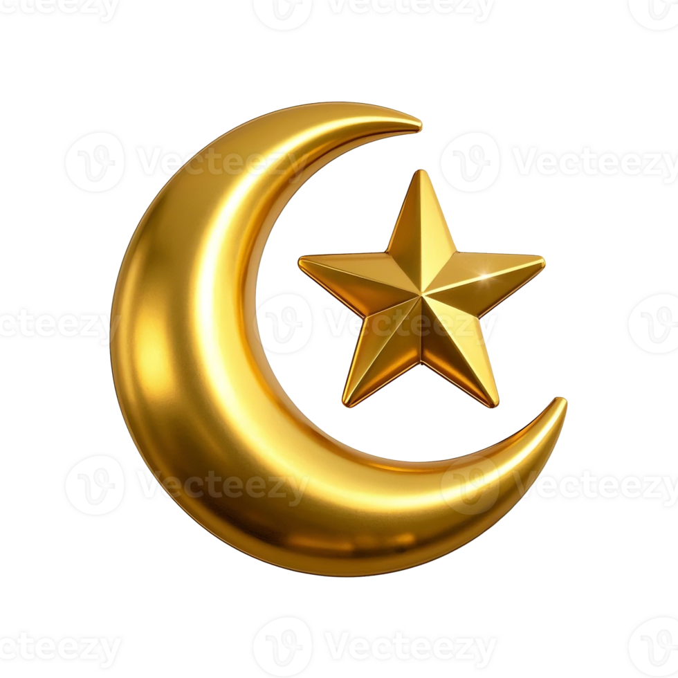 Golden Crescent Moon And Star Symbol For Islamic Celebration On A Transparent Background png
