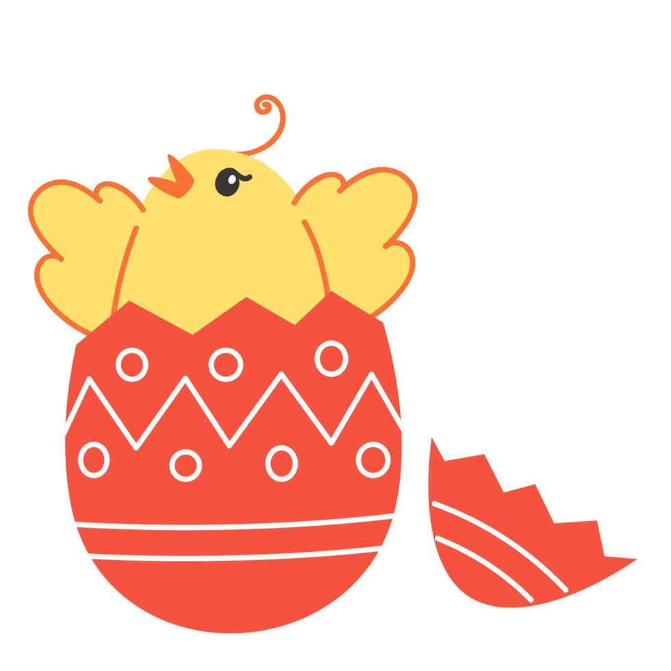 Little Yellow Chick Hatching from Easter Egg vector