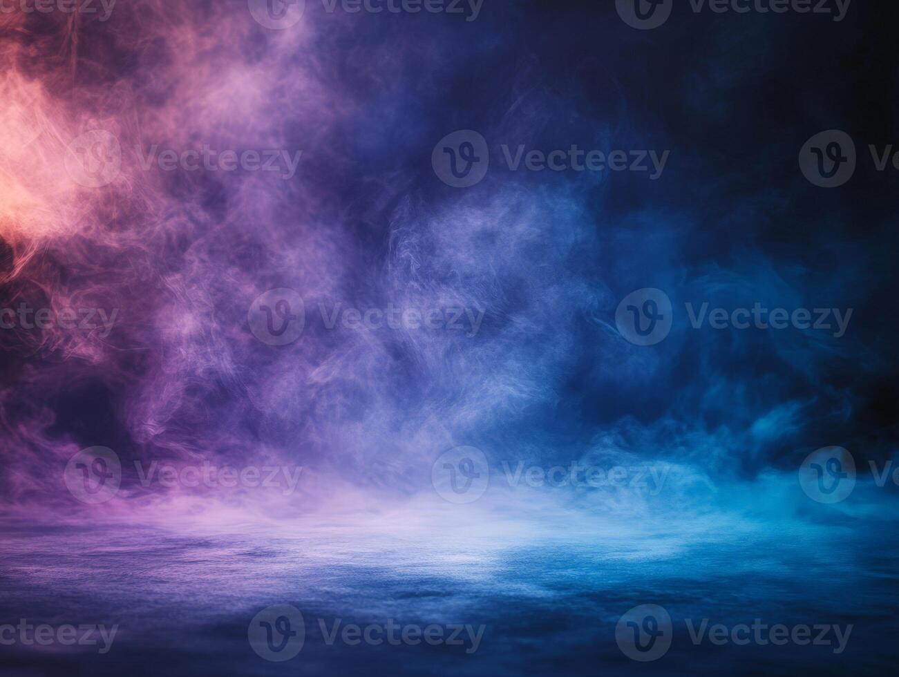 A colorful, ethereal fog creates a mystical atmosphere with gradients of purple and blue. photo