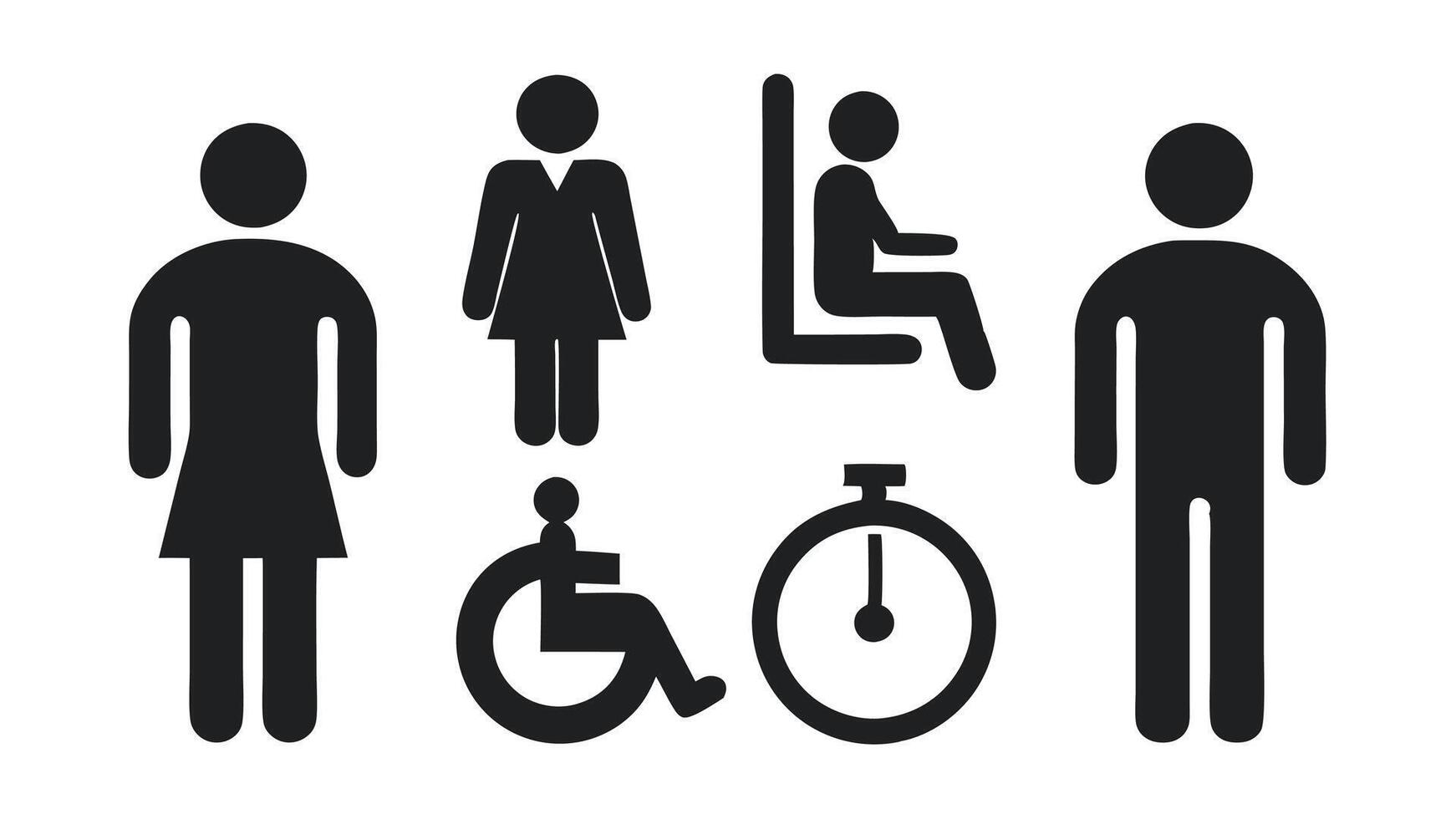 People with disabilities icons set, black and white vector