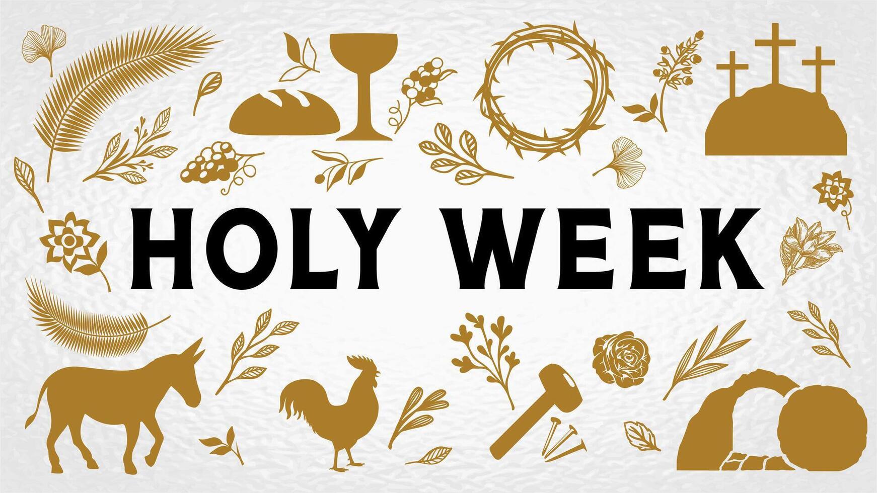 Holy week, Easter Sunday greeting card concept with holiday religious symbols vector
