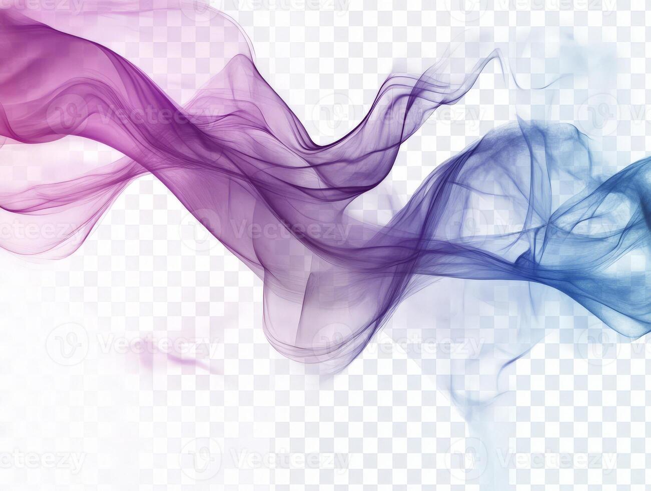 Abstract flowing smoke in purple and blue tones on a transparent background. photo