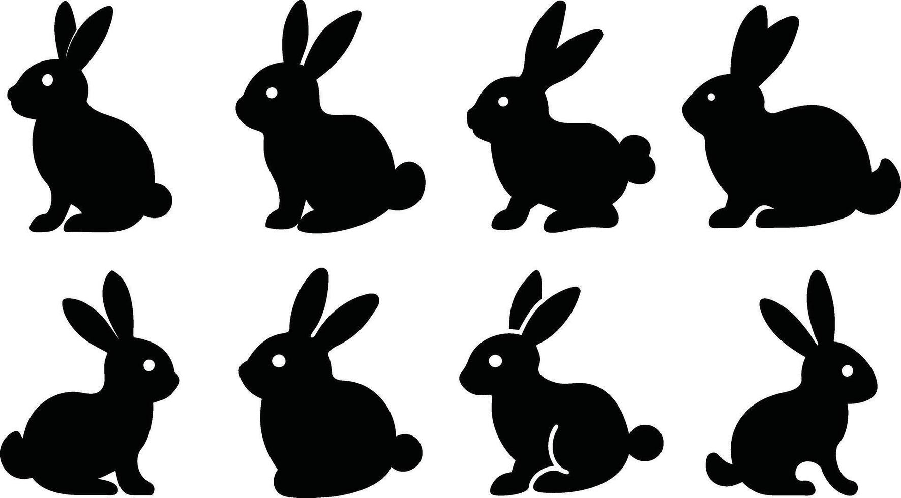 Collection of Black Silhouette Rabbits for Design vector