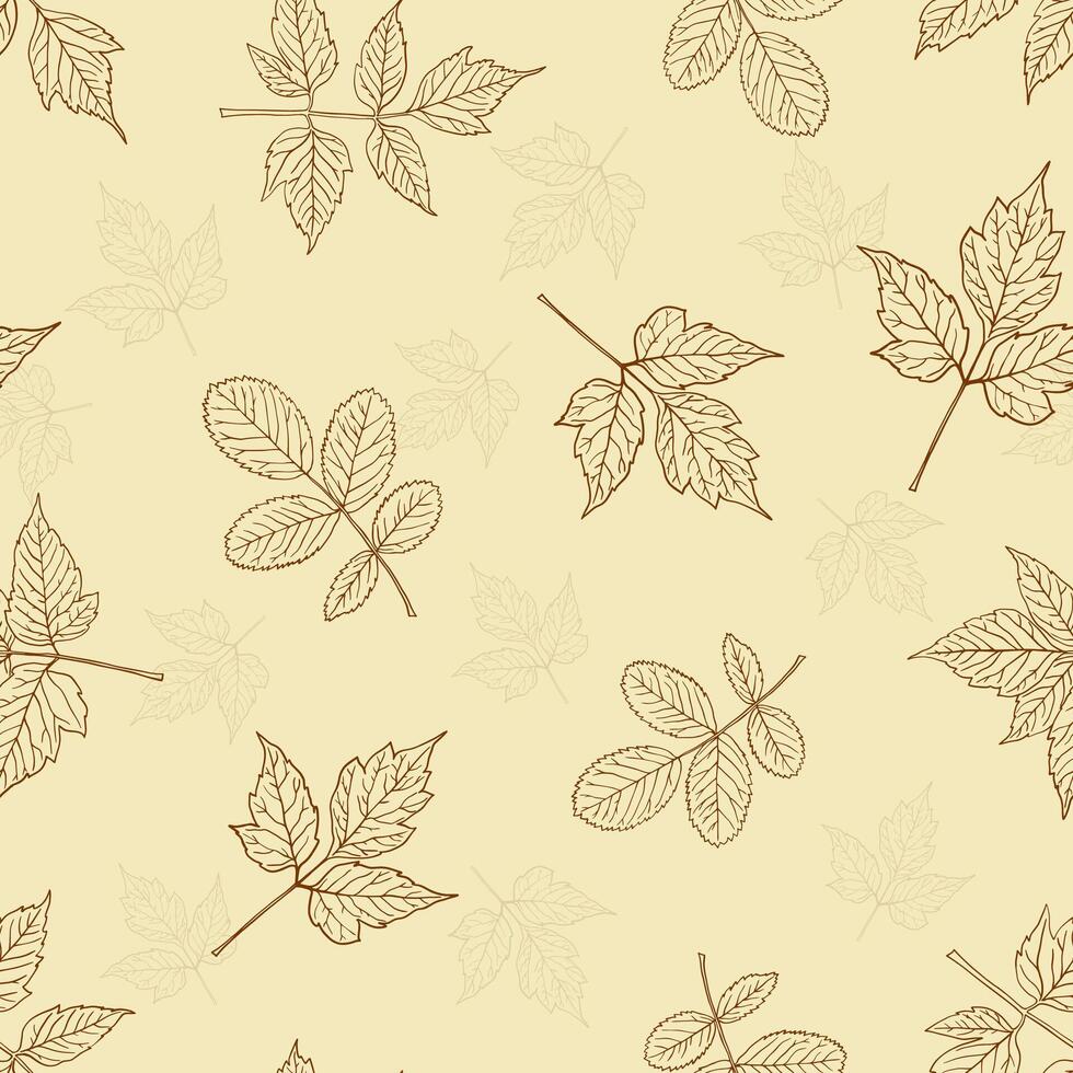 Seamless autumn sketch leaves, doodle style vector