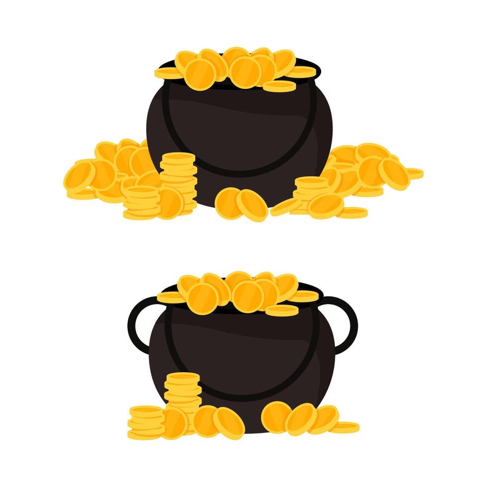 Black Cauldron with Gold Coins for St. Patrick's Day vector