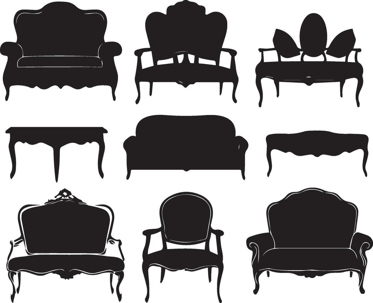 Furniture Set black and white vector