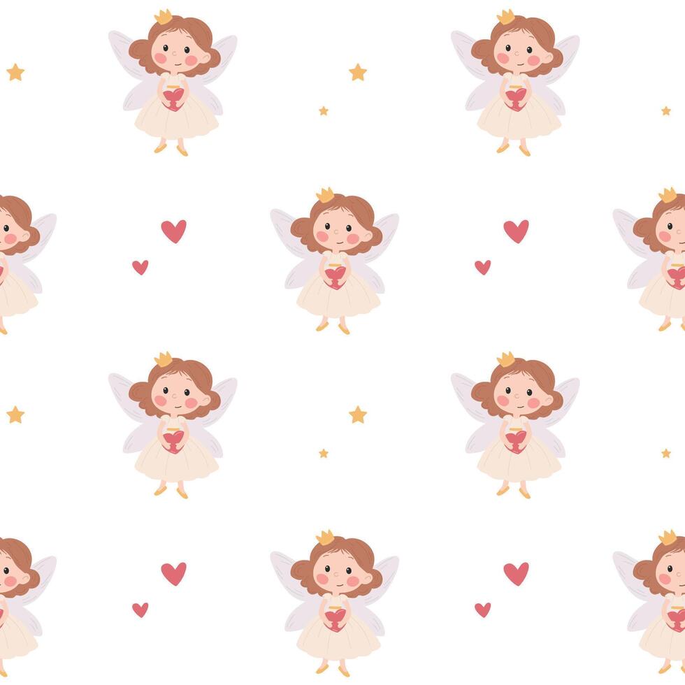 Seamless pattern in a simple children's style. Princess vector