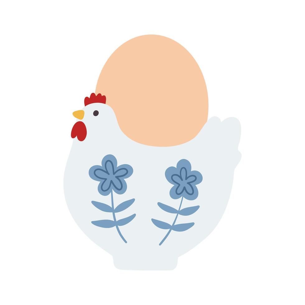 Cute Easter egg with chicken and flowers. illustration in flat style. vector