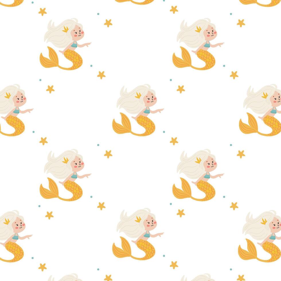 Seamless pattern with cute cartoon mermaids. for printing on children's products. vector
