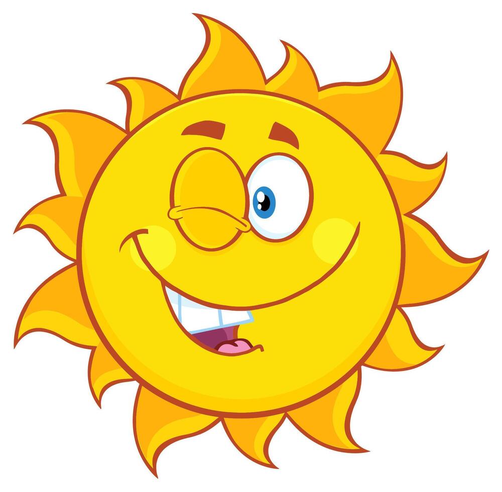 Happy sun with a wink and a wide smile, fun symbol of a positive mood vector