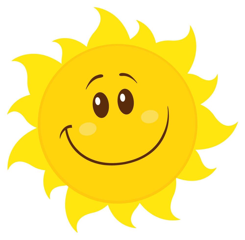 Warm sun with expressive eyes and a happy face, positive illustration vector