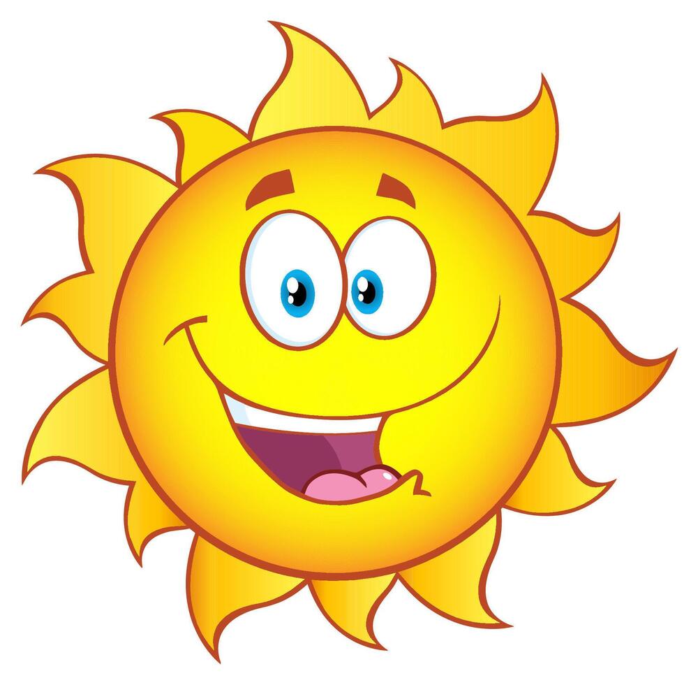 Happy sun with expressive eyes and an open mouth, symbol of positive energy vector