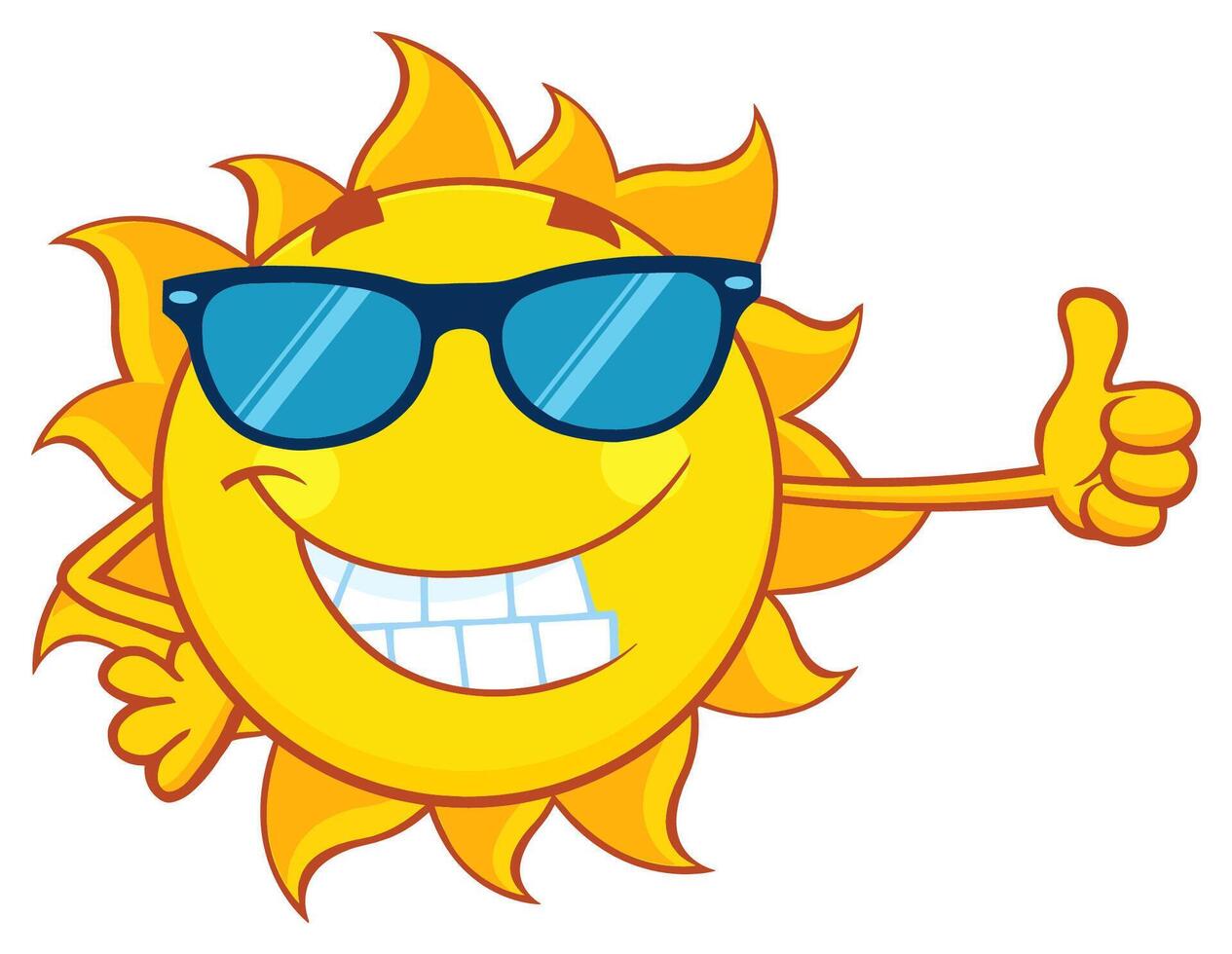 Cool sun with sunglasses and a thumbs-up gesture, cartoon illustration vector