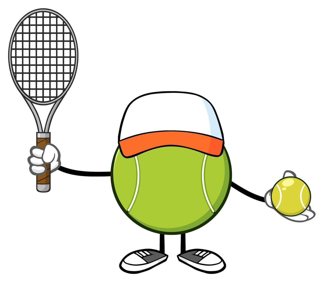 Funny Sports Character Ready to Serve in Tennis Match vector