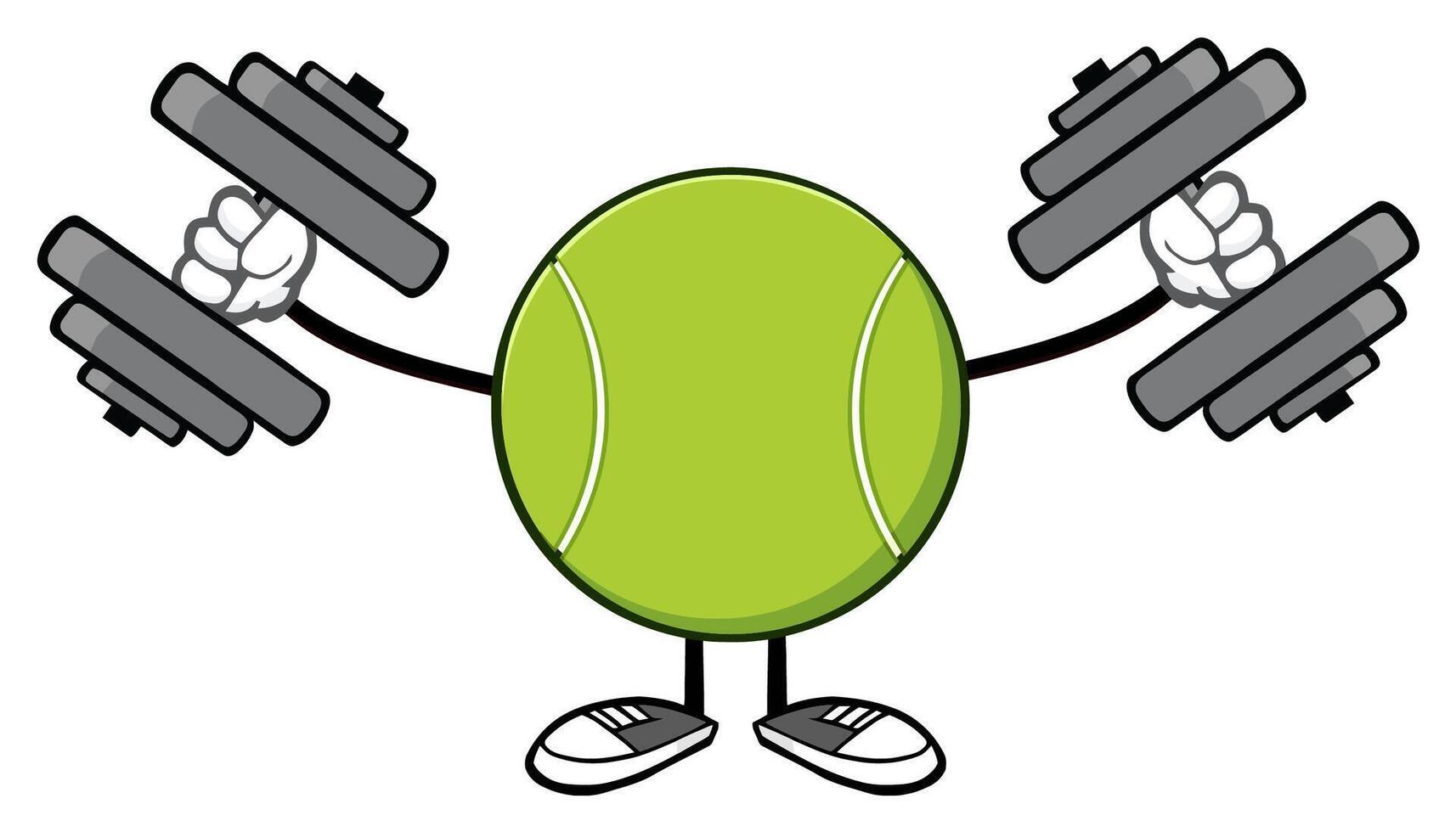 Funny Tennis Character Lifting Dumbbells for Workout vector
