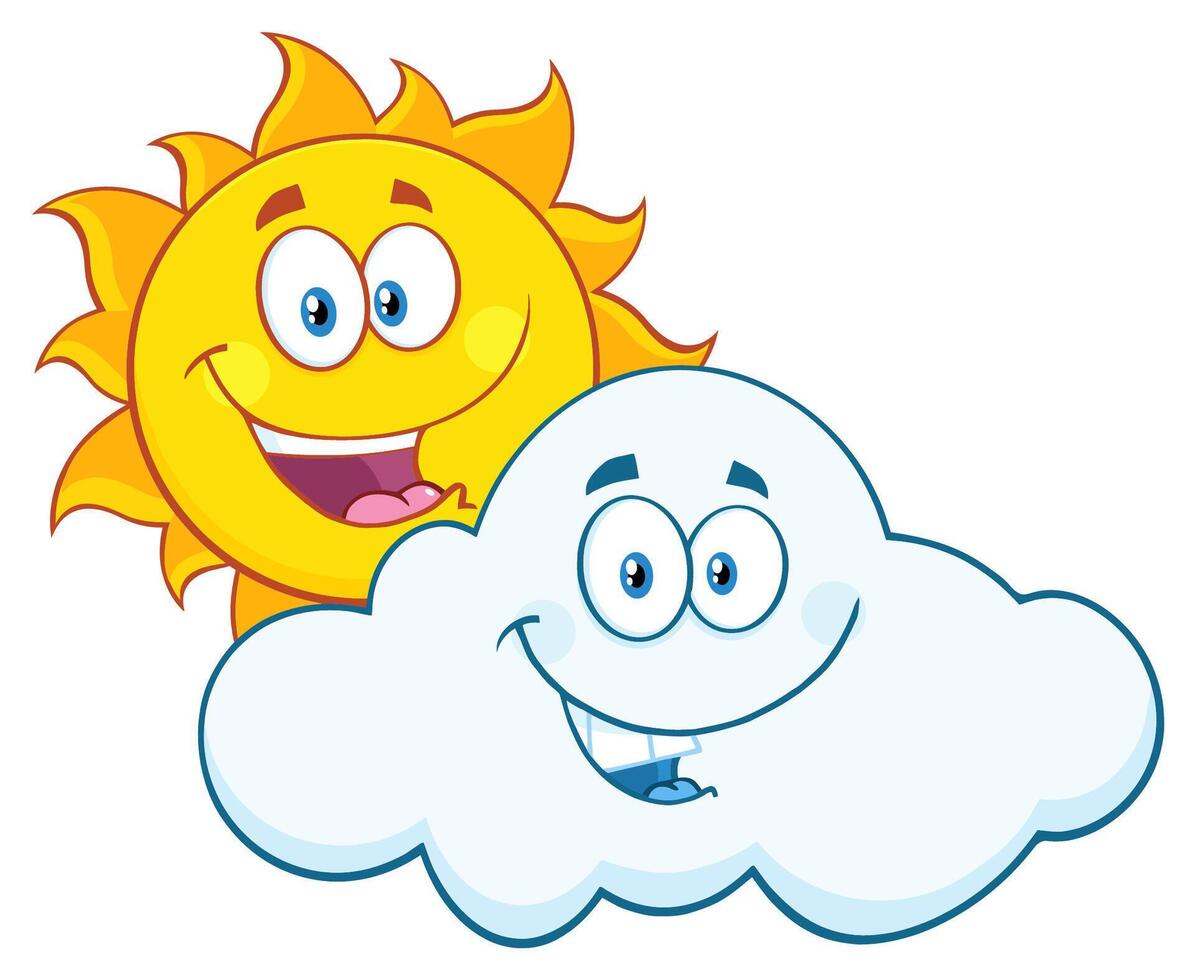 Funny cartoon scene with sun and cloud, symbolizing harmony in nature vector