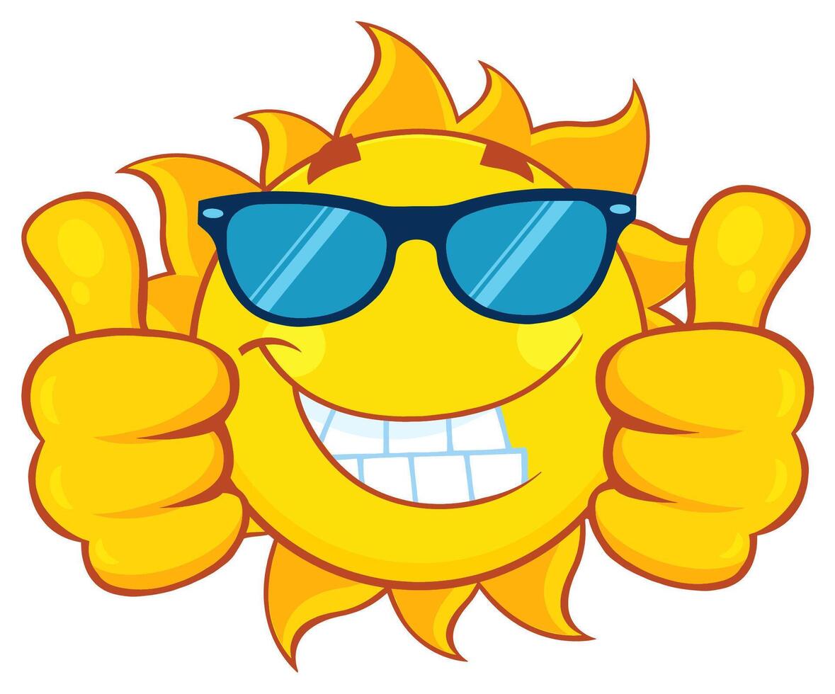 Graphic illustration of a sun with sunglasses, spreading positive energy vector